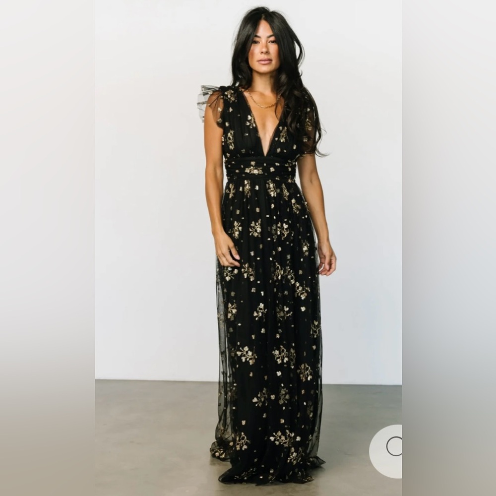 Baltic Born Natalia Floral Embellished Maxi Dress Black & Gold